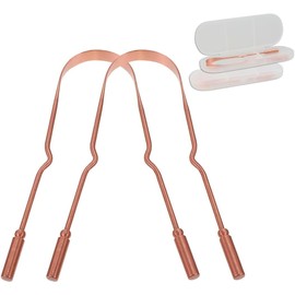 Paquete de 2 Raspador de lengua con estuche de viaje, 100% cobre puro, limpiador de lengua para eliminar el mal aliento, fácil de limpiar, reutilizable para adultos para viajes a casa (Bronce)