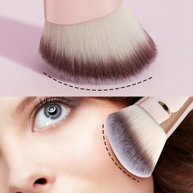 MAANGE Brochas de Maquillaje, 4 Brochas Maquillaje Premium de Doble Punta (Plana/Acodada/Redonda Acodada/Cónica) para Pulir Líquidos, Cremas, Polvos, Difuminar y Contornear el Rostro(Oro rosa)