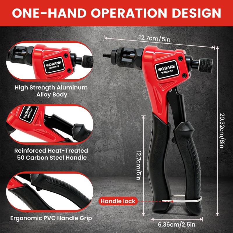 WOBANK Rivet Nut Tool Kit, 8" One Handed Rivnut Tool