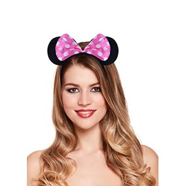 Henbrandt Mouse Ears Headband with Pink Bow White Polka Dots Kids Costume Party Gift Hair Accessories for Girls Black Mouse Ears Cute Fancy Dress Hairband for Women