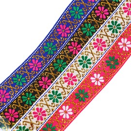 7 Yard 7/8" Daisy Floral Embroidered Jacquard Ribbon Metallic Vintage Woven Trim Fabric Tapestry for Embellishment Craft Home Decor (Gold)