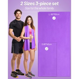 GZXYA Microfibre Towel Set of 3 (180 x 60 cm Bath Towel + 2 Pieces 80 x 40 cm Small Towels), Quick-Drying Microfibre Towels for Fitness Towel Sports (Purple 180 x 60 + 80 x 40 x 2)