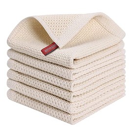 Kitinjoy 100% Cotton Kitchen Dish Cloths, 6-Pack Waffle Weave Dish Towels for Drying Dishes Super Soft Absorbent Quick Drying Dish Rags, 12 X 12Inch