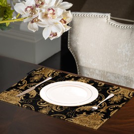 TOPLUXE Placemats 30x45cm, Luxury Table Mats for Dining Room/Restaurant/Banquet/Festival Decoration (Set of 6, Black)