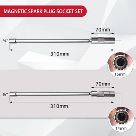 CCLIFE 2-Piece Magnetic Spark Plug Wrench 3/8 Inch Spark Plugs Glow Plugs Joint Key Insert Tool SW 14 mm 16 mm Extra Long 310 mm