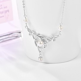 KINGWHYTE Freshwater Pearl Necklace for Women 925 Sterling Silver Celtic Knot Necklace Claddagh Necklace Celtic Jewellery Irish Gifts for Women