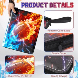 Football Card Binder, Sports Card Binder 9 Pocket Holds up to 900 Pockets with 50 Removable Sleeves, Zipper Football Cards Collection Binder for Sports & TCG Collectors