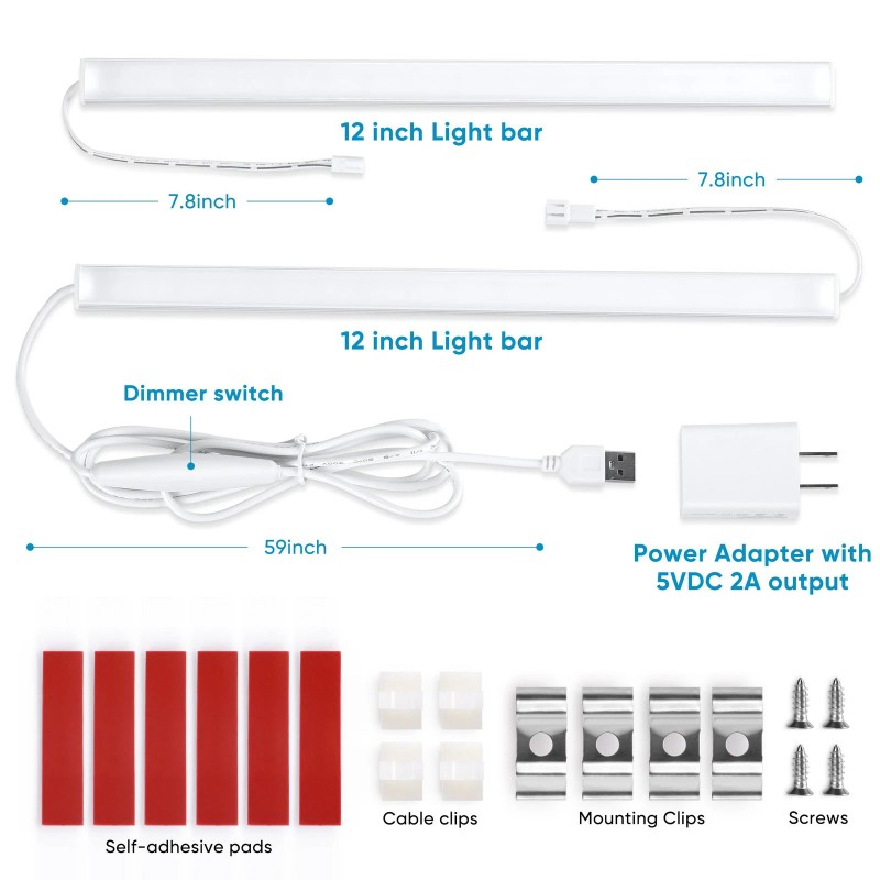 Litever Plug Under Cabinet Light Kit with Power Adapter, Dimmer,
