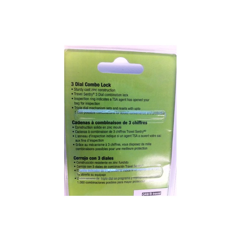 ORB Travel TSA Approved 3 Dial Metal combination Padlock