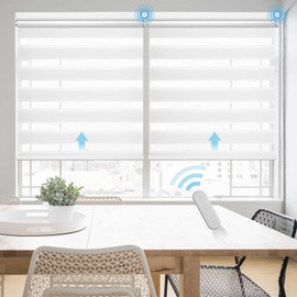 Grandekor Motorized Zebra Blinds with Remote Control, Smart Blinds Custom Size Automatic Blinds for Windows, Electric Zebra Shades, White, 30" Wx72 H