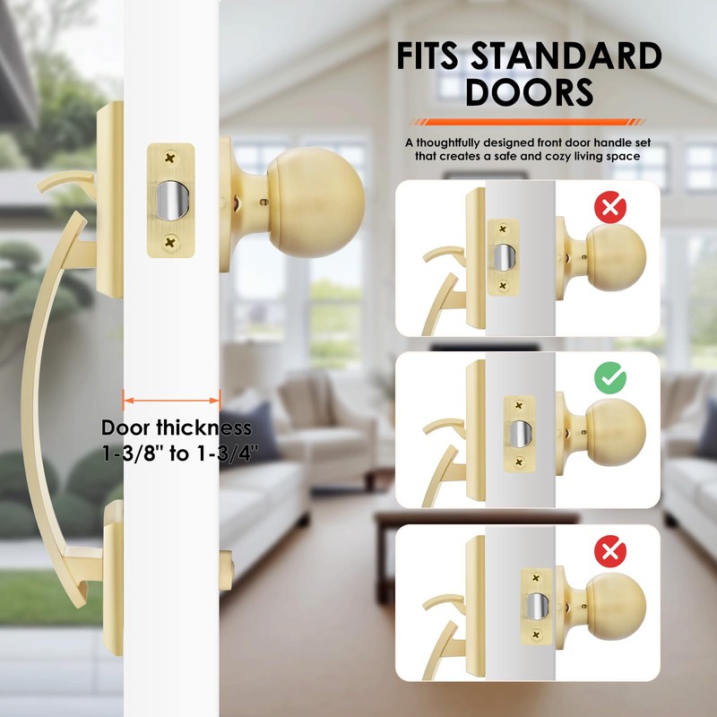 Haidms Gold Door Handle Exterior, Entry Door Handle and Reversible