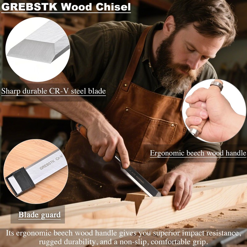 GREBSTK 4 Pcs Wood Chisel Set, CRV Steel Bevel Sharp