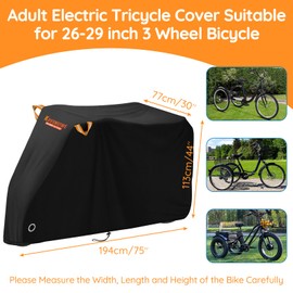 Kovshuiwe Adult Electric Tricycle Cover 26-29 inch 3 Wheel Bicycle Covers Heavy Duty 420D Oxford Strong UV Protection & Windproof, Waterproof Trike Bike Covers