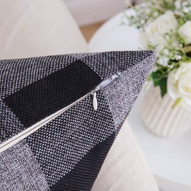 MIULEE Pack of 2 Classic Retro Checkers Plaids Cotton Linen Soft Solid Black and Grey Decorative Throw Pillow Covers Home Decor Design Cushion Case for Sofa Bedroom Car 22 x 22 Inch 55 x 55 cm
