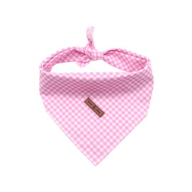 Lionet Paws Dog Bandana Washable Cotton Handkerchief Scarf Triangle Bandana for Small Medium Large Dogs Pink Grid