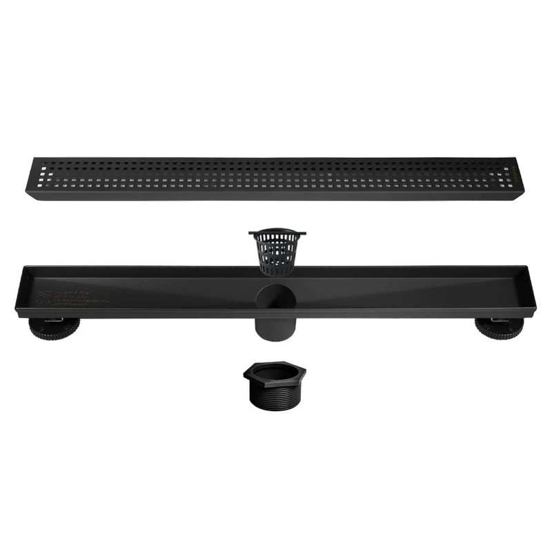 Neodrain 28-Inch Black Linear Shower Drain with Removable Quadrato Pattern