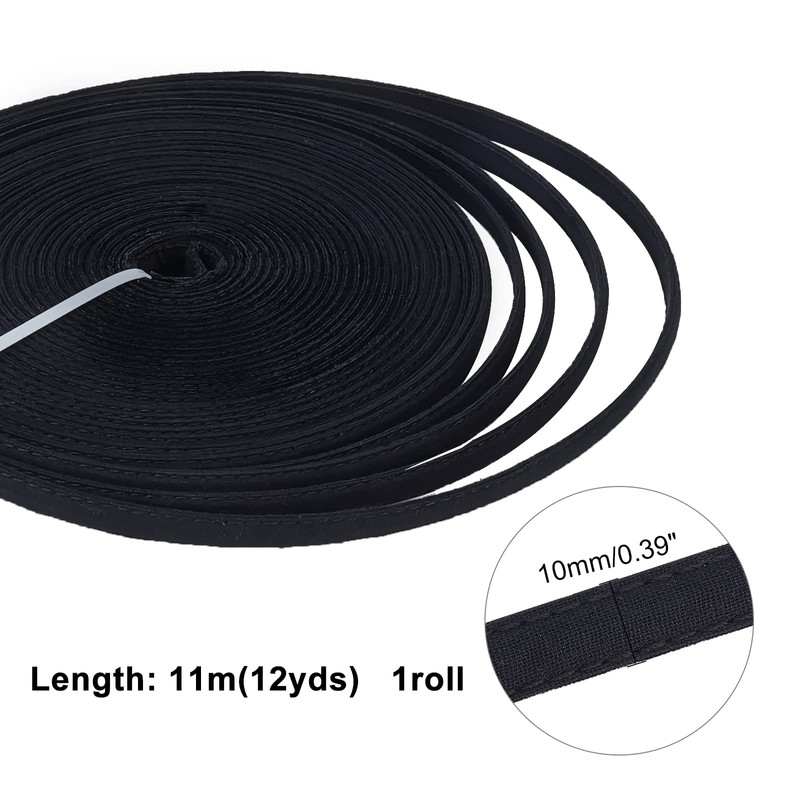 PH PandaHall 12 Yards 10mm Corset Boning Cotton Covered, Black