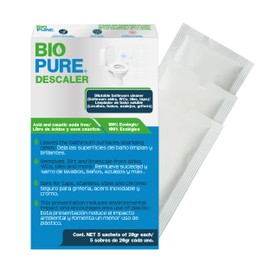 Bioupure - Sachtes solubles limpieza para baños-Elimina suciedad y sarro en distintas superficies del baño, grifería y azulejos-Nueva fórmula aroma menta lavanda con certificación ECOCERT-5 piezas.