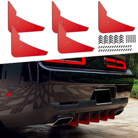Rear Diffuser V3 5 Fins Set For Dodge Challenger 2015-2024 Stock Rear Bumper, Red Rear Bumper Diffuser Shark Fins