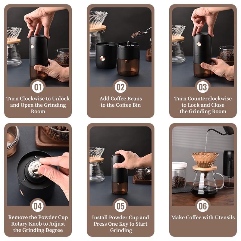 ELMWAY Portable Electric Burr Coffee Grinder by ELMWAY - Rechargeable