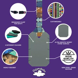 Sensory Oojamabobs - Taggles Pendant chew Necklace, Discreet Adult/Teen Jewellery - Autism ADHD stimming/Anxiety aid- Grey with Lanyard/Cord (6 Designs Available!) (54cm, Dinosaurs)