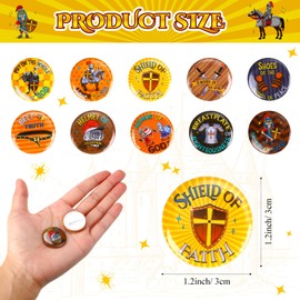 Frienda 60 Pieces Religious Knight Slap Bracelets with Button Pins Medieval Theme Wristbands Snap Bracelets Christian Pinback Buttons for Kids Christian Party Favors Sunday School Gifts