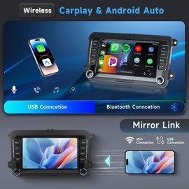 4+64G Android Car Radio for VW Passat Golf MK5 MK6 Jetta T5 EOS Polo Touran Seat Sharan Wireless Carplay Android Auto, 7'' Touchscreen Head Unit with Mirror Link WiFi GPS Bluetooth FM EQ Rear Camera