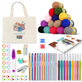 MOMOTOYS Crochet Kit for Beginners, Crochet Hook Set with Yarn Set,Crocheting Kit, 58PCS with Crochet Book and Bag, Crochet Kits for Beginners Adults, Crochet Accessories and Supplies