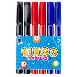 THE BOX EVERYDAY Lucky Bingo Markers | Pack of 6 | Black/Blue/Red | 17 cm x 1.5 cm x 14 cm