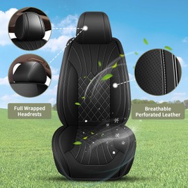 IKABEVEM for Nissan Frontier Car Seat Covers Full Set 2009-2023 2024 2025: Breathable Perforated Leather Seat Cover for Decoration Interior - Black