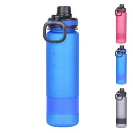 Water Bottle with Time Marker, 32oz Water Bottle with Spout Lid, Frosted Water Bottle for Outdoor Sports, Blue