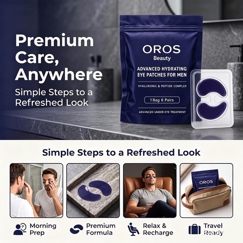 OROS Eye Patches for Men, 10 Pieces, Hyaluronic Acid &