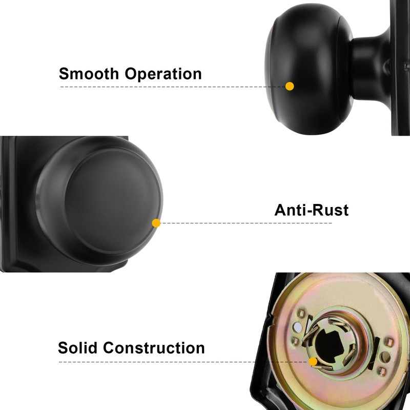 goldenwarm 6 Pack Matte Black Passage Door Knobs, Closet Door