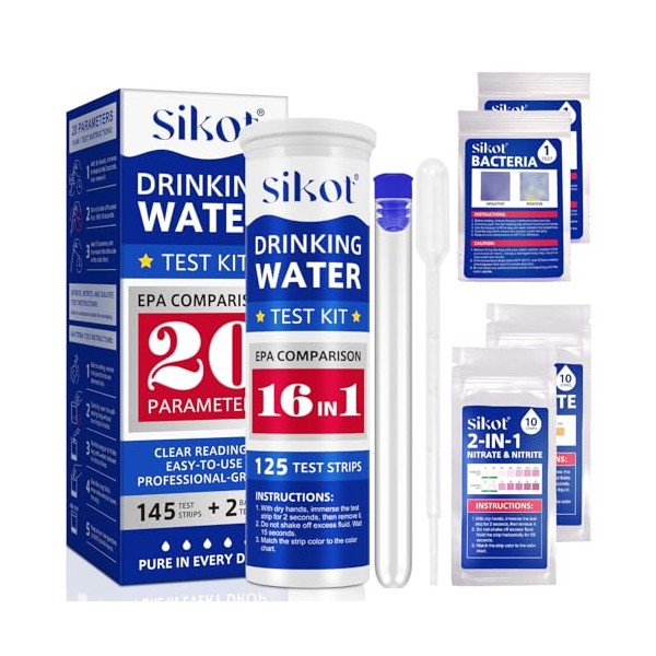20-in-1 Water Testing Kit (145 Strips) - Comprehensive Drinking, Tap,