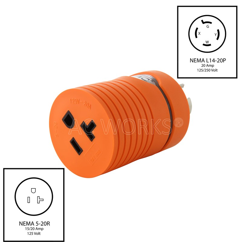 AC WORKS [ADL1420520] Locking Adapter L14-20P 20A 125/250Volt 4Prong Male