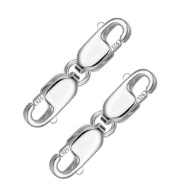 925 Sterling Silver Double Lobster Clasp Extender Double Square Connector Silver Bracelet Extension Clasps for Jewelry Making（2pcs）