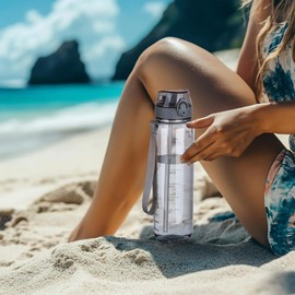 GOPPUS Water Bottles Clear Water Bottle with Straw 32oz Plastic Water Bottles BPA Free Tritan Wide Mouth Bottle Leakproof Motivational bottles water for Gym,Hiking,School or Office(1 Bottles)