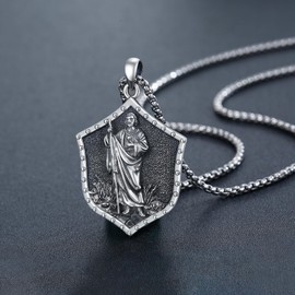 Twoowl Saint Jude Necklace 925 Sterling Silver Patron St Jude Pendant Necklace St Jude Medal Catholic Jewelry Religious Gifts for Men