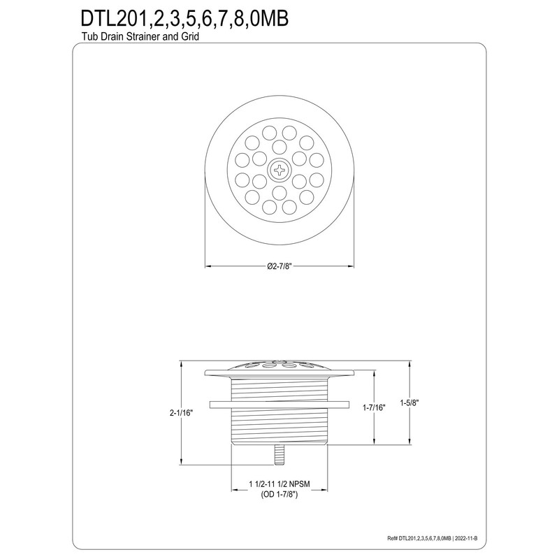 Kingston Brass DTL207 Tub Drain Strainer and Grid, Brushed Brass