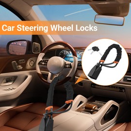 Steering Wheel Lock Car Steering Wheel Locks Seat Belt Lock Anti Theft Car Security Device with 3 Keys, Easy to Lock or Unlock Fits Most Vehicles Trucks SUV Vans (Black)