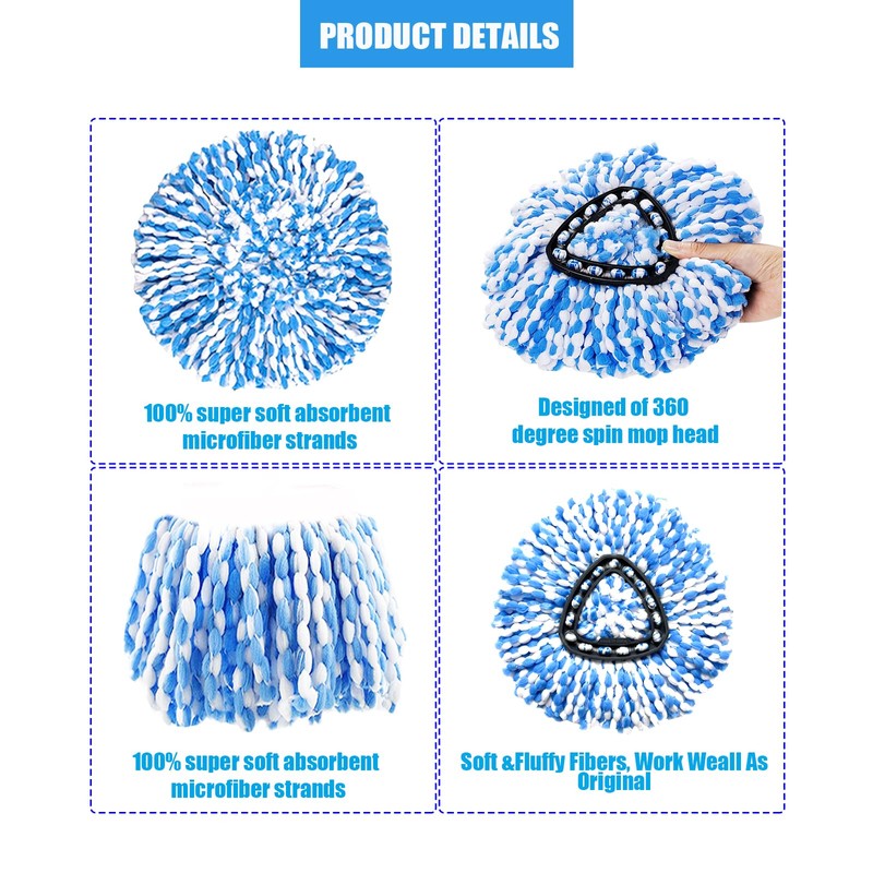 12 Packs Spin Mop Replacement Head, Only Fit for RinseClean