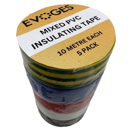 EVOGES 10m x 19mm PVC Electrical Insulating Tape - Assorted Colours, Pack of 5