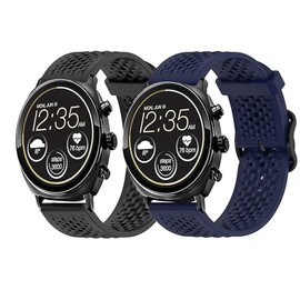 Lamshaw 22mm Sport Desgined Silicone band with Metal Buckl Compatible with Citizen CZ Smartwatch, CZ Smart Touchscreen Gen 2 CASUAL 41mm, Sport 44mm, CZ Smart Hybrid Gen 2 Sport Smartwatch (2 Pack-Black+Blue, 22mm size band)