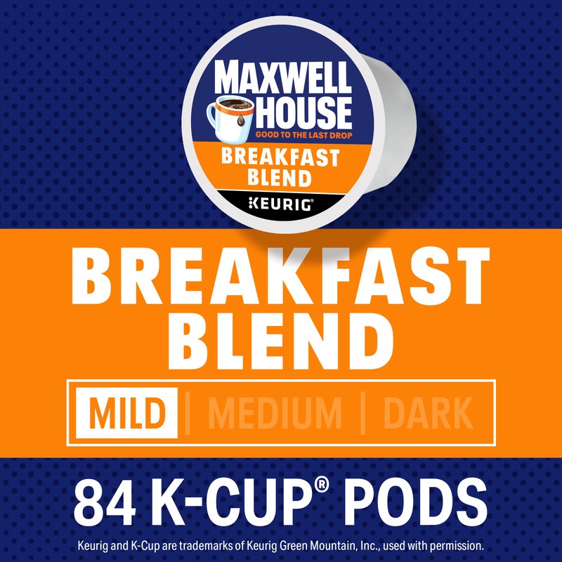 Maxwell House Breakfast Blend Mild Roast K-Cup Coffee Pods, 84