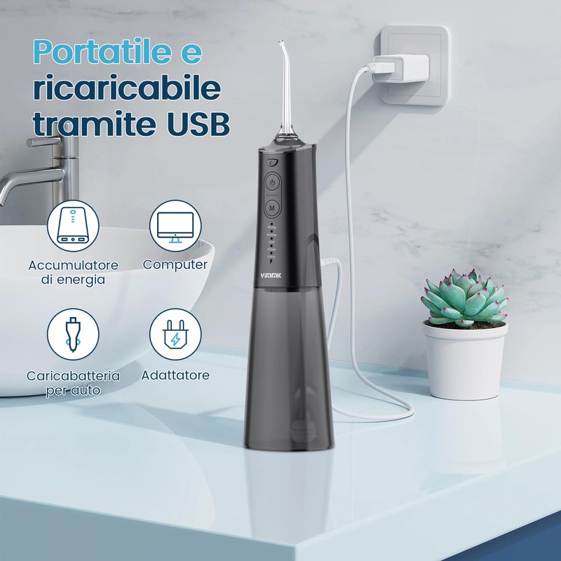 Vimmk Irrigatore Orale Senza Fili, Idropulsore Dentale ad Acqua con