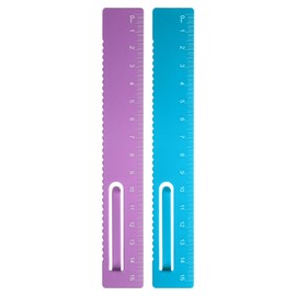 HARFINGTON 2pcs Straight Ruler 15cm Metric Metal Aluminum Alloy Measuring Bookmark Clip Ruler Scale Tool for Measure Study Reading Classroom Office, Blue/Rose