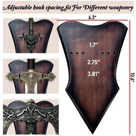 1PCS Medium Brown Sword Plaque, Wall Mount Vertical Display Holder Adjustable Sword Stand for Medieval Bow Sword Dagger Axe