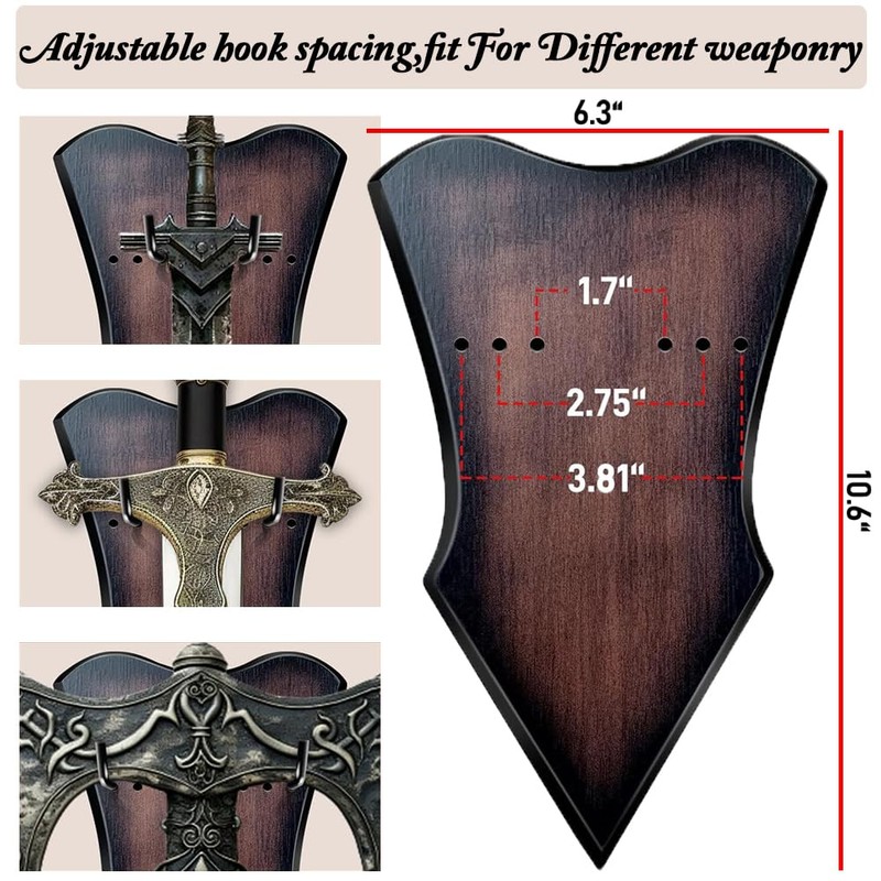1PCS Medium Brown Sword Plaque, Wall Mount Vertical Display Holder