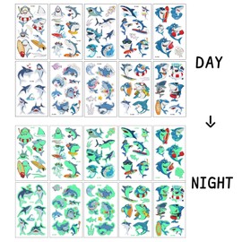 Glow in The Dark Shark Temporary Tattoos for Kids Waterproof Cartoon Ocean Party Fun Stickers Cute Marine Animal Gift
