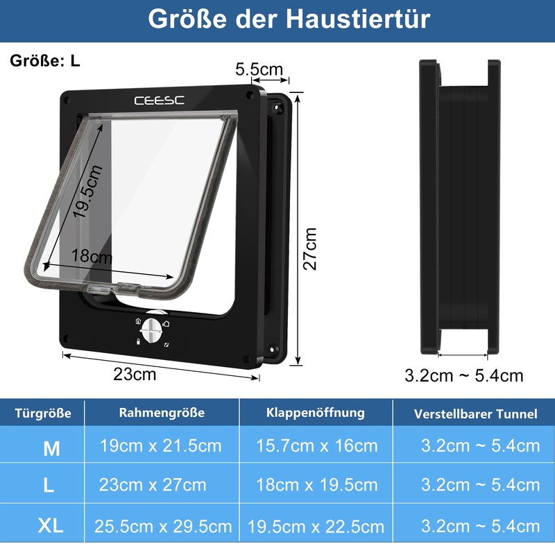CEESC Large Cat Flap for Indoor/Outdoor Doors, Weatherproof, Rotating 4-Way